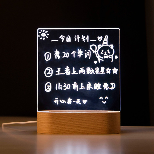 Luminous Acrylic Transparent Writing Board Night Light Wholesale Erasable Wooden LED Light Base Stands Small Blackboard