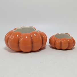 定制北欧风格万圣节南瓜形陶瓷植物多肉花盆阳台凉亭花园装饰品