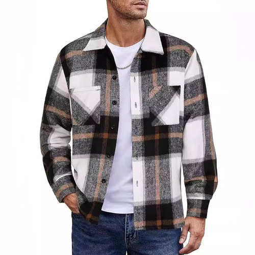  Amazon Men's Plaid Fleece Thick Casual Fashion Versatile Striped Shirt Jacket Stylish Commute Essential