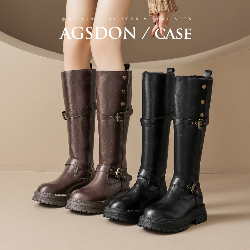 Botas Altas de Montar para Mujer de Cuero Sintético con Suela Gruesa para Otoño e Invierno