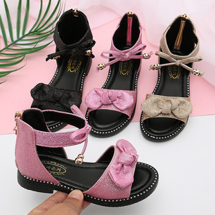 Girls Sandals 2024 New Fashion Soft Soled Princess Shoes for Big Children Korean Version Student Little Girls Open Toe Roman Shoes