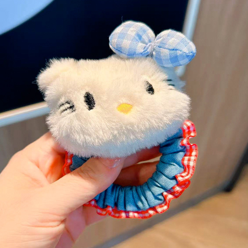 新款可爱猫咪牛仔肠圈发圈日系甜美高颜值少女马尾发绳皮筋发饰|undefined