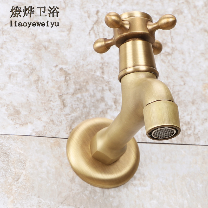 Vintage European-Style 1/2-Inch Washing Machine Faucet, Vintage Mop Sink Faucet, All-Copper Outdoor Single Cold Water Tap