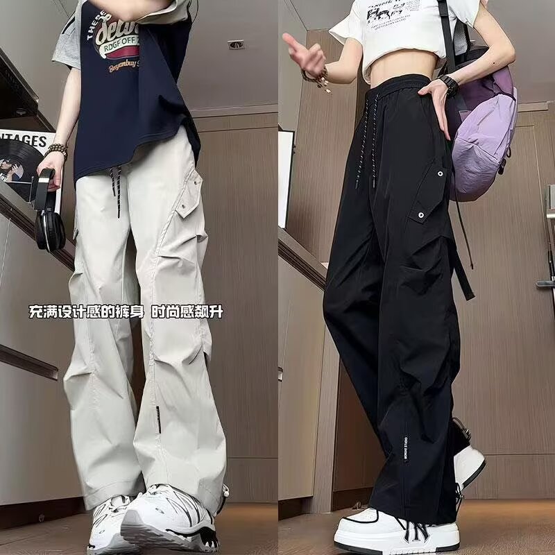 American-Style Functional Three-Proof Wide-Leg Cargo Pants Versatile Loose Paratrooper Cargo Pants Outdoor Slim Straight-Leg Cargo Pants