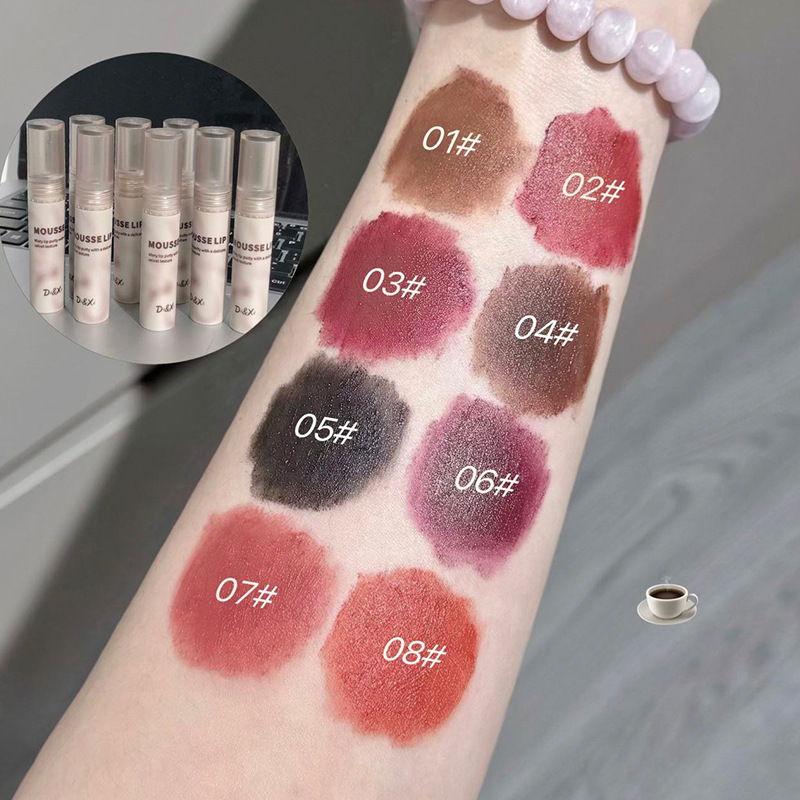DIXI mousse de niebla suave, barro de labios mate mate, maquillaje blanco, barro de labios, lápiz labial, fabricante de maquillaje transfronterizo al por mayor