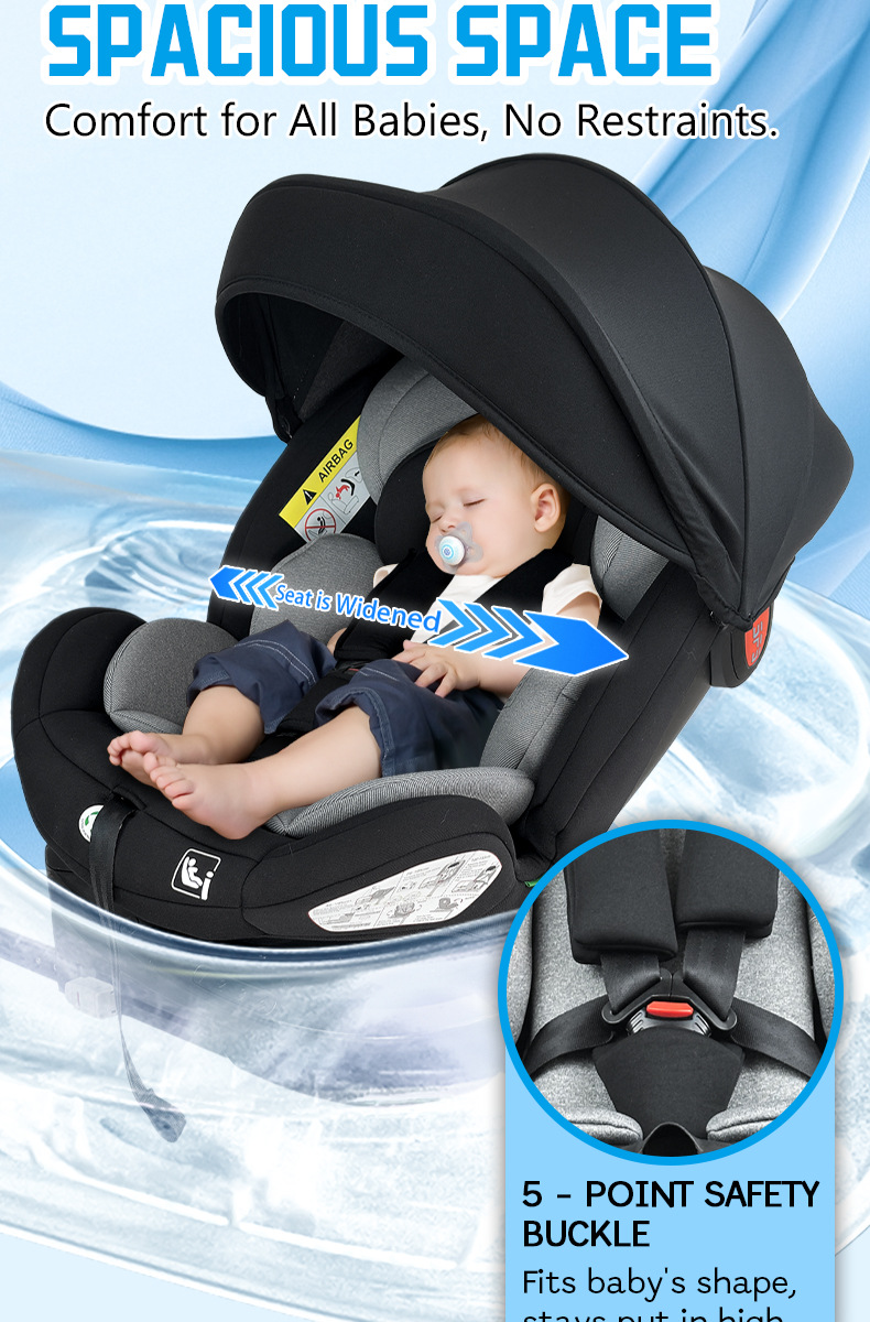 I-Size Certified Child Car Safety Seat for Babies Aged 0-12 Years 360 ° Rotating Isofix Support Leg