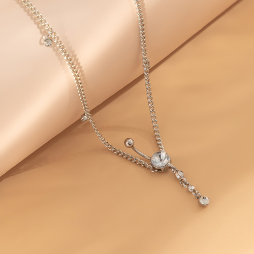 Eurasian cross-border jewelry, personalized simple and fashionable micro-set body chain, sexy water diamond fringe chain, geometric waist chain