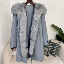 女式派克服清仓大处理中长款加厚保暖连帽派克服外套超大貉子毛领