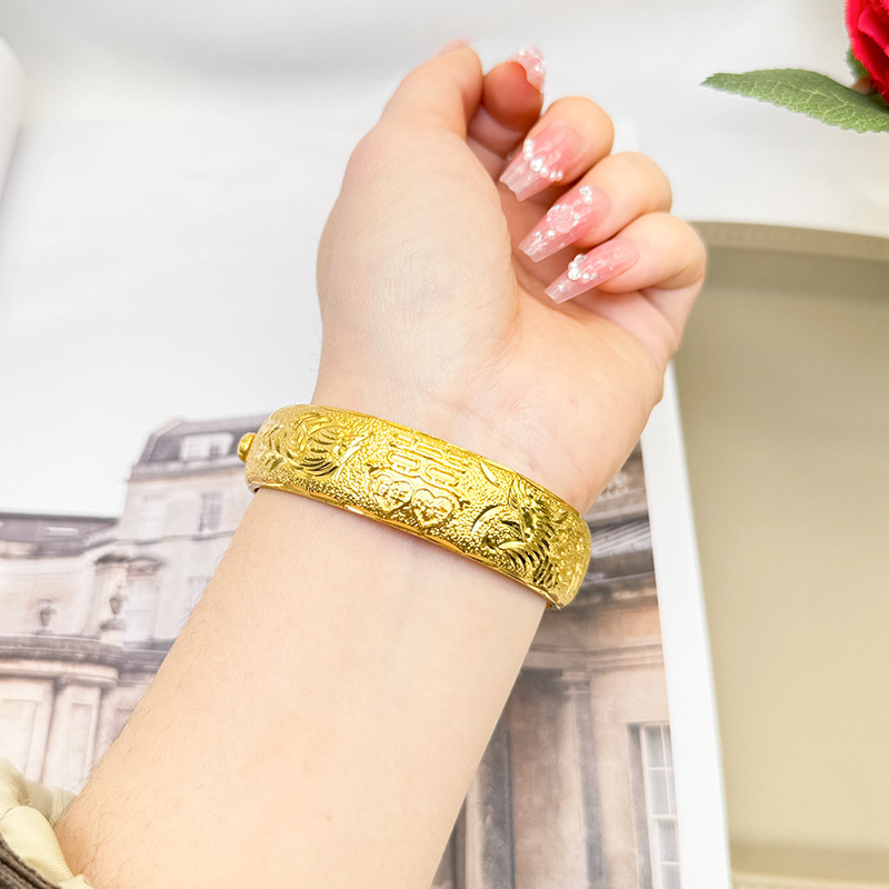 Dragón y Phoenix pulsera, 100 años de buena combinación, Oro de la arena de Vietnam tallada decoración, doble salario, joyería del regalo de boda, Yiwu venta al por mayor