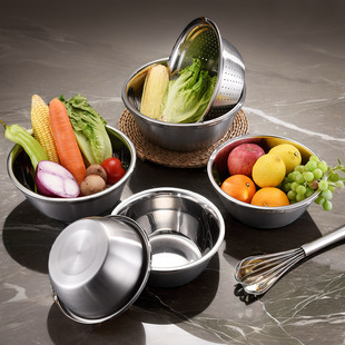 Cross-Border Kitchenware Manufacturer Direct Sales 304 Stainless Steel Salad Bowl, Vegetable Washing Bowl, Egg Beating Bowl, Draining Bowl, Seasoning Jar