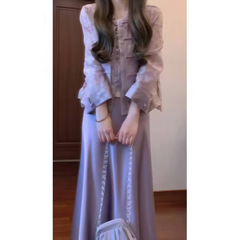 レトロ紫気東来新中国風紫盤ボタン袖なしベスト & 半身スカート & 丸首ベストセット女性