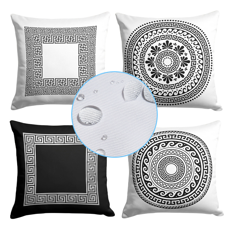 Hot-selling new European and American bohemian-style Greek-key pattern waterproof pillowcase—creative outdoor cushion cover for seating