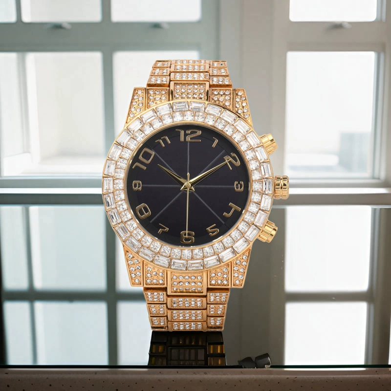 Фабричные индивидуальные немецкие и японские двухдиапазонные солнечные радиочасы, модный золотой корпус с бриллиантами и цифровые часы с радио для мужчин