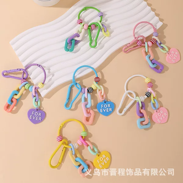 New Ins Style Love Acrylic Keychain Pendant Creative Candy Color Couple Hanging Ornaments Girl Bag Decoration