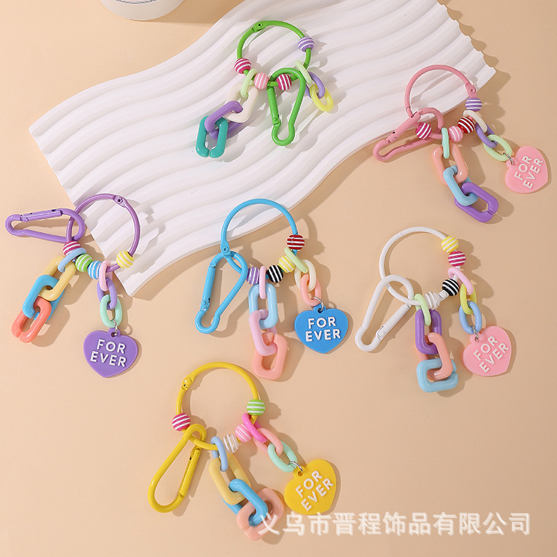 New Ins Style Love Acrylic Keychain Pendant Creative Candy Color Couple Hanging Ornaments Girl Bag Decoration