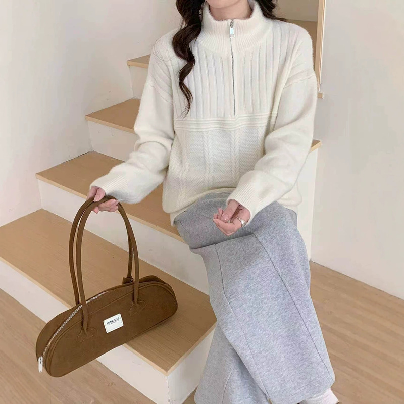 Autumn and winter half-zip knitted pullover for women, 2026 new Korean style versatile faux mink knit sweater, casual style top