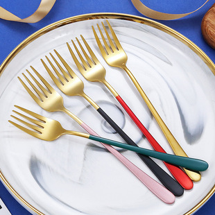 304 Stainless Steel Fork ins Korean Style Long Handle Fork Student Adult Restaurant Household Dessert Fruit Fork Hotel Tableware