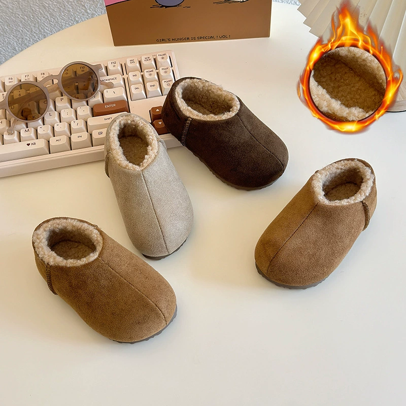 Детские толстые теплые картофельные туфли 2024 зимние корейские винтажные девушки из овечьей шерсти