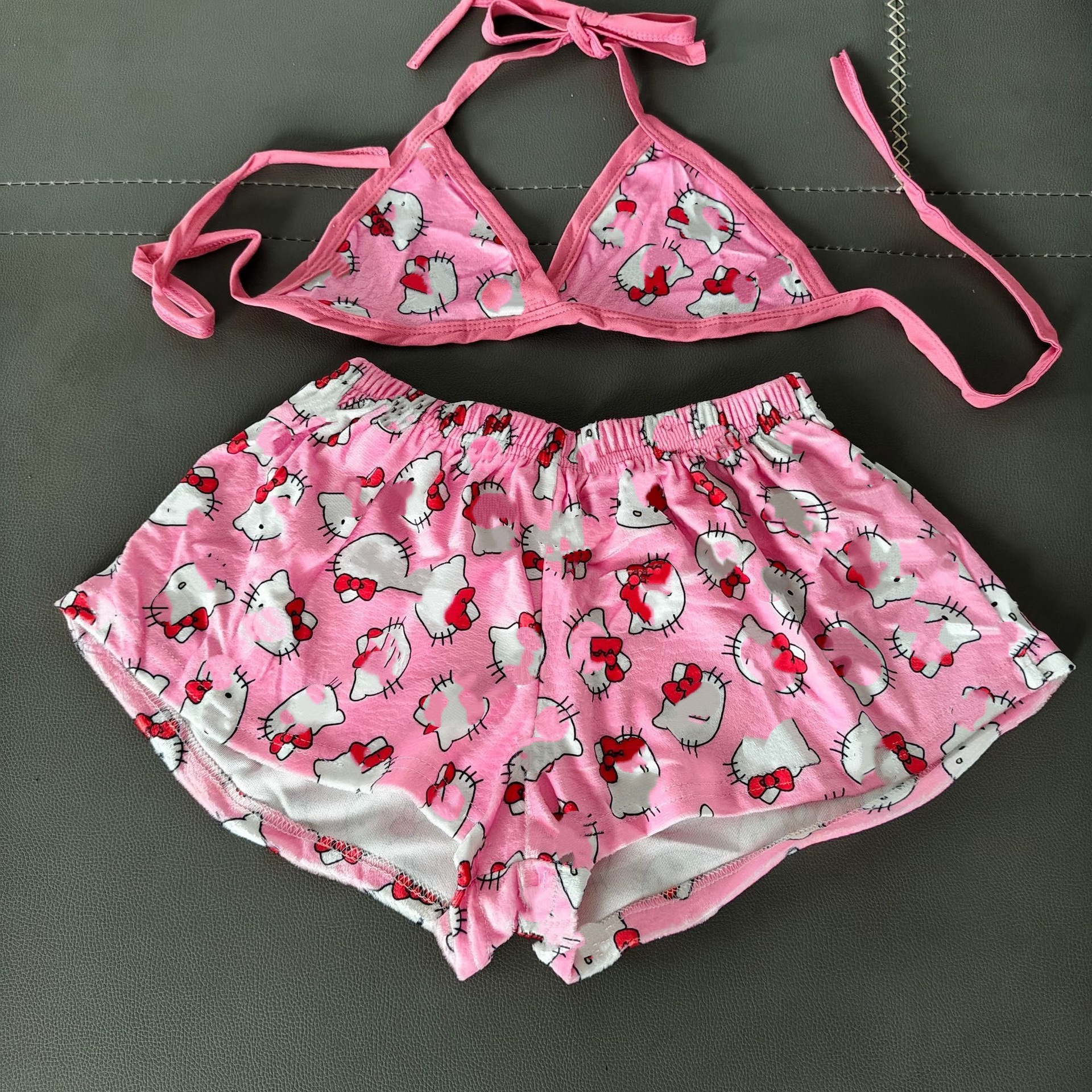 New Hot Selling European and American Foreign Trade Pajamas Women's Vest Cartoon KT Cat Shorts Underwear suit Outer Wear Casual Home Clothes