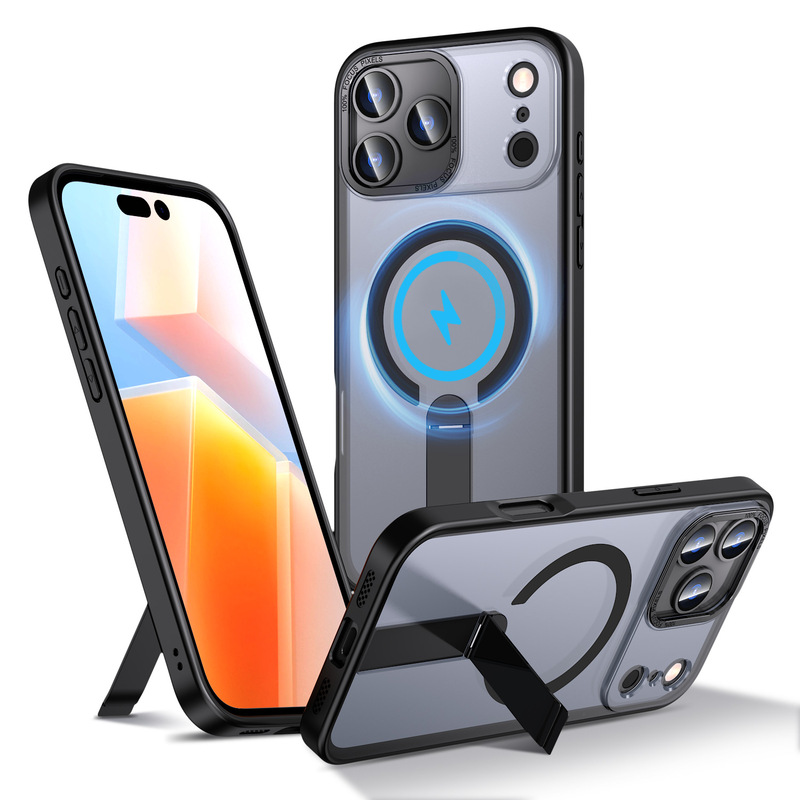 跨境适用IPhone17Promax透明手机壳磁吸竖向支架苹果16防摔保护套|undefined
