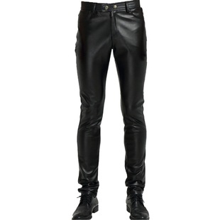 2023 Spring and Autumn new leather pants men's Korean slim fit leggings PU leather pants casual men's large size wholesale