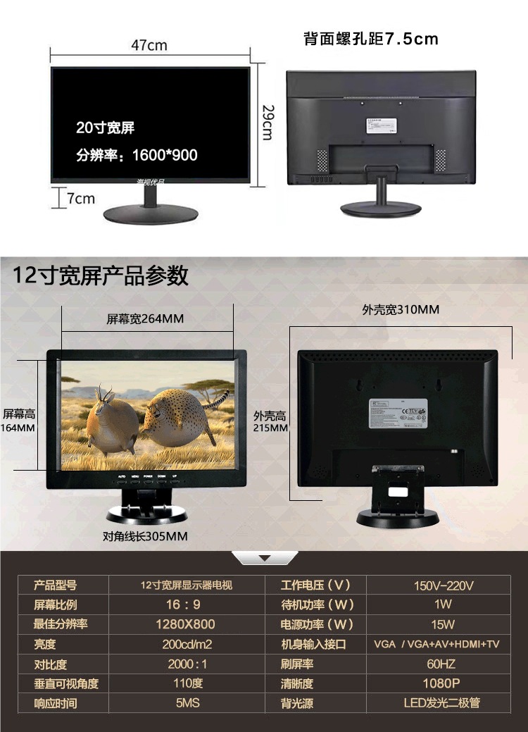 10 Hd 12/14 Inch 15/17 Lcd Screen Small Computer Monitor HDMI Tv Cashier Av Video Surveillance