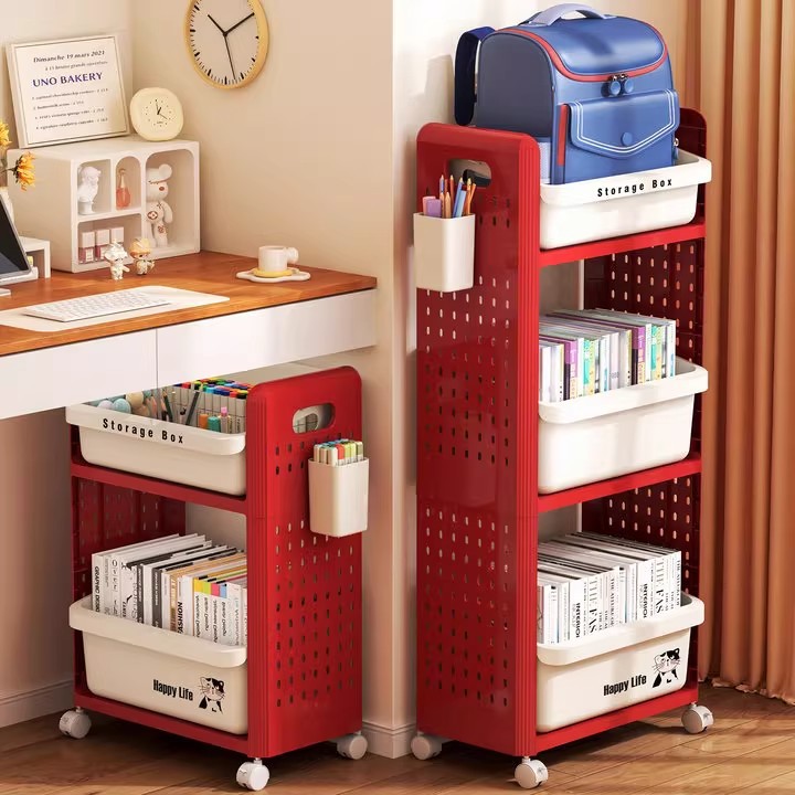 School Bag Storage Rack Household Multi-Layer Tableside Removable Trolley School Bag Rack Student Dormitory Book Storage Cabinet