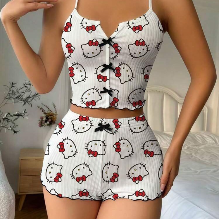 European and American Cross-Border Short Camisole Pajamas for Hot Girls, New Summer Home Wear, Tank Top and Shorts Set, Can Be Worn Outside, Thin Style