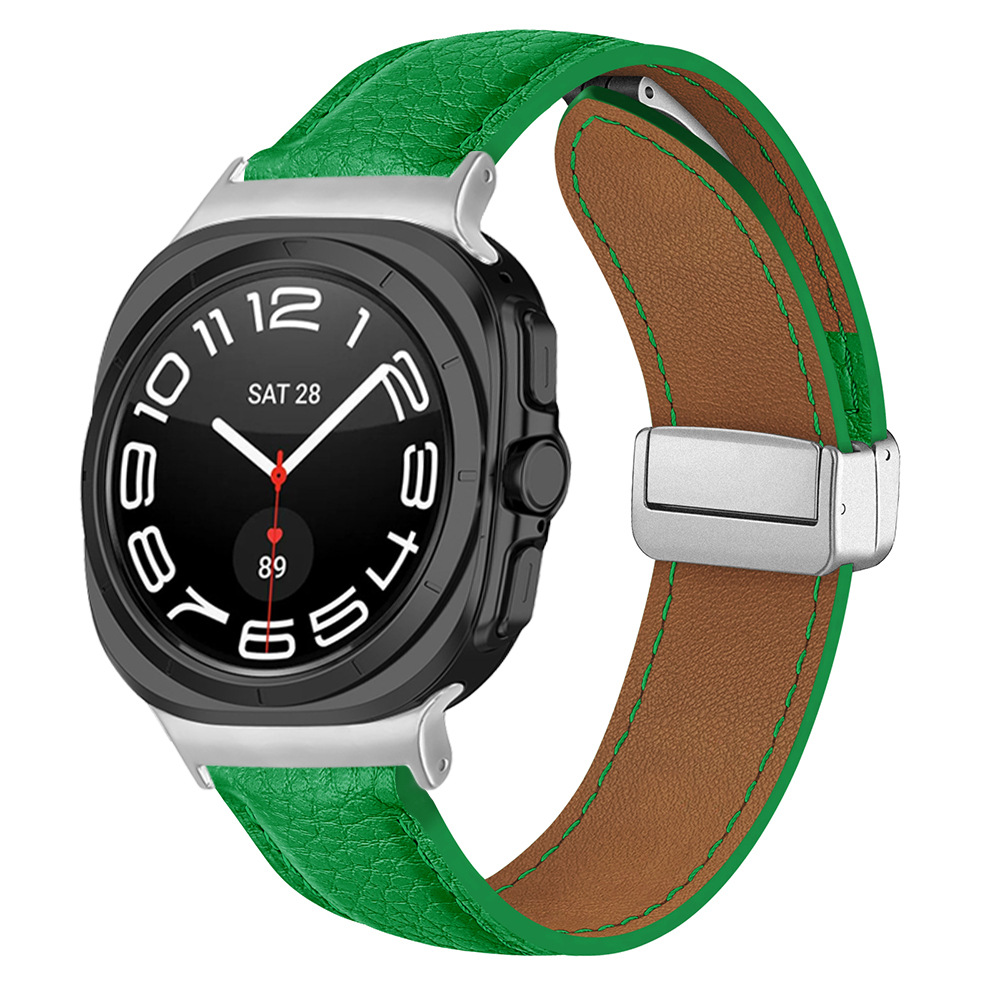 Aplicable para Samsung galaxywatch7ultra47MM reloj inteligente correa de lichi pu pulsera de succión magnética pulsera ultra