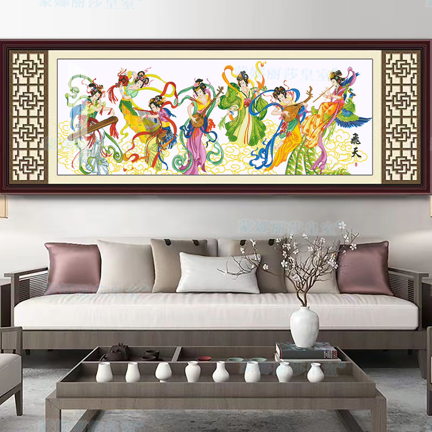Productos genuinos Mona Lisa Royal punto de cruz Apsara Caiyun nuevo estilo antiguo Piano, ajedrez, caligrafía y pintura gran salón Bordado de hilo image 3