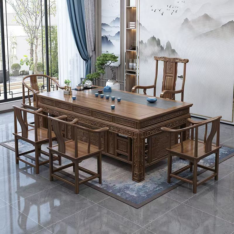 Solid Wood Tea Table and Chair Combination Kung Fu Tea Table Elm Tea Table Tea Set Home Integrated Office Tea Table