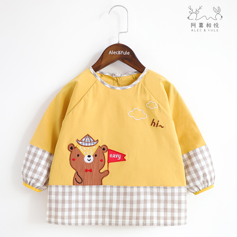 阿喜和悅春季新款兒童防汙口水罩衣純質棉卡通男寶寶反穿衣幼兒園