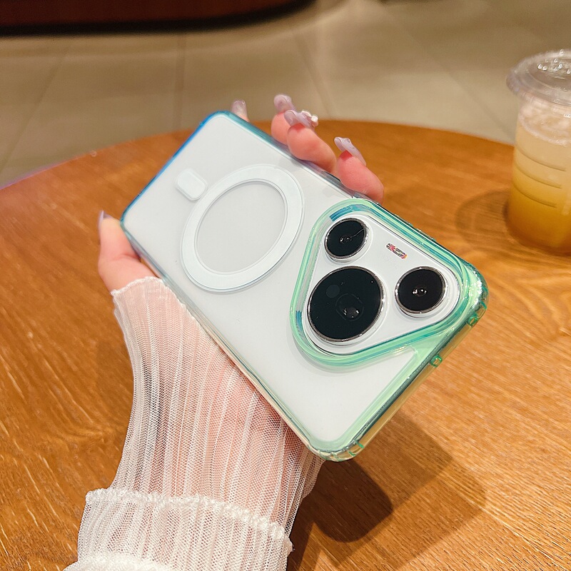 适用华为mate70pro手机壳撞色渐变磁吸pura70透明亚克力p80ultra|undefined