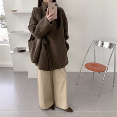 送包包韩版宽松立领双面羊毛大衣中长款加厚简约保暖秋冬羊绒外套