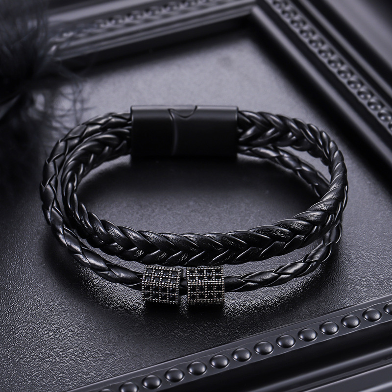 European and American Titanium Steel Cross-Border Woven Leather Bracelet for Men with Magnetic Clasp, Simple Design, High-End Feel, Trendy Personalized Accessory European and American Titanium Steel Cross-Border Woven Leather Bracelet for Men with Magnetic Clasp, Simple Design, High-End Feel, Trendy Personalized Accessory