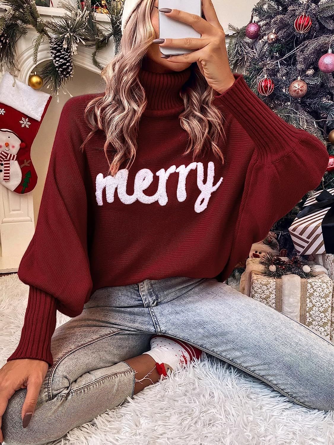 350g Weight Long Sleeve Sleeve Length Pullovers Placket Type Batwing Sleeve Sleeve Type Polyester, Polyacrylonitrile Fiber Fabric Type Long Top Length Sweater Tops Type Daily Occasion Turtleneck Neckline Loose Fit Type Christmas Festival Letter Pattern Winter, Autumn Season Women's Gender Embroidery Design Streetwear Style Wholesale Women's Streetwear Letter Long Sleeve Embroidery Sweaters & Cardigans 15