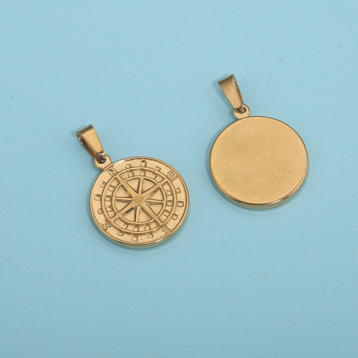 Compass Pattern 1 Piece 22*33mm 304 Stainless Steel PVD Coated Real Gold Plated Compass Hammered Pendant DIY Jewelry Accessories