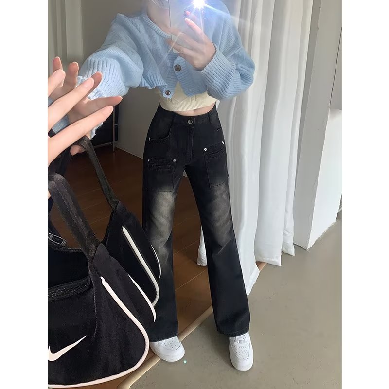 大きいサイズの太った妹のハイウエストのストレートジーンズの女性の秋冬のゆったりしているのが見えます。|undefined