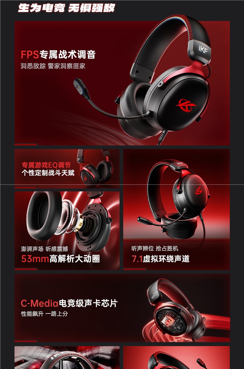 iKF V11S【Wired Version】Gaming Headset Over-Ear USB Interface 7.1 Channel with Microphone Delta