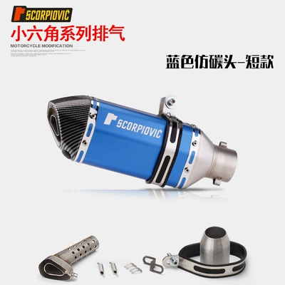 Motorcycle exhaust pipe R25_R3_Z400 Yongyuan 350 Little - short-style-blue-imitation-carbon-head