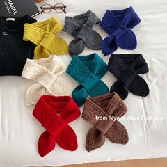 精选100%纯羊毛软糯提花短款针织亲子护颈交叉小围巾围脖秋冬保暖