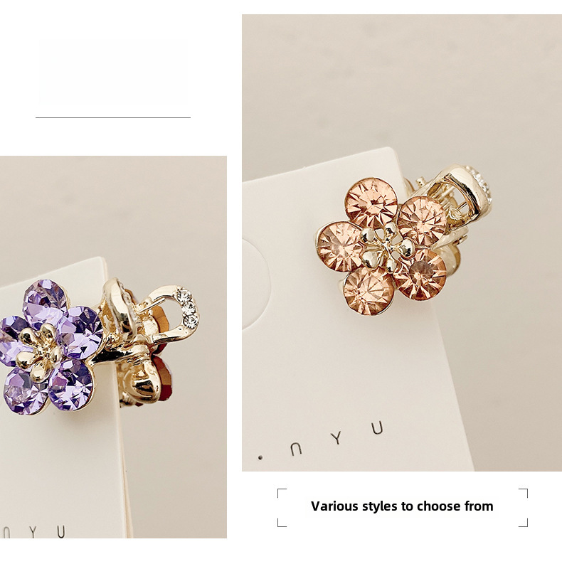Small Bangs Grab Clip 2022 New Crystal Flower Side Hairpin Korean Internet Celebrity Mini Elegant Grab Hair Accessories_voghion.com