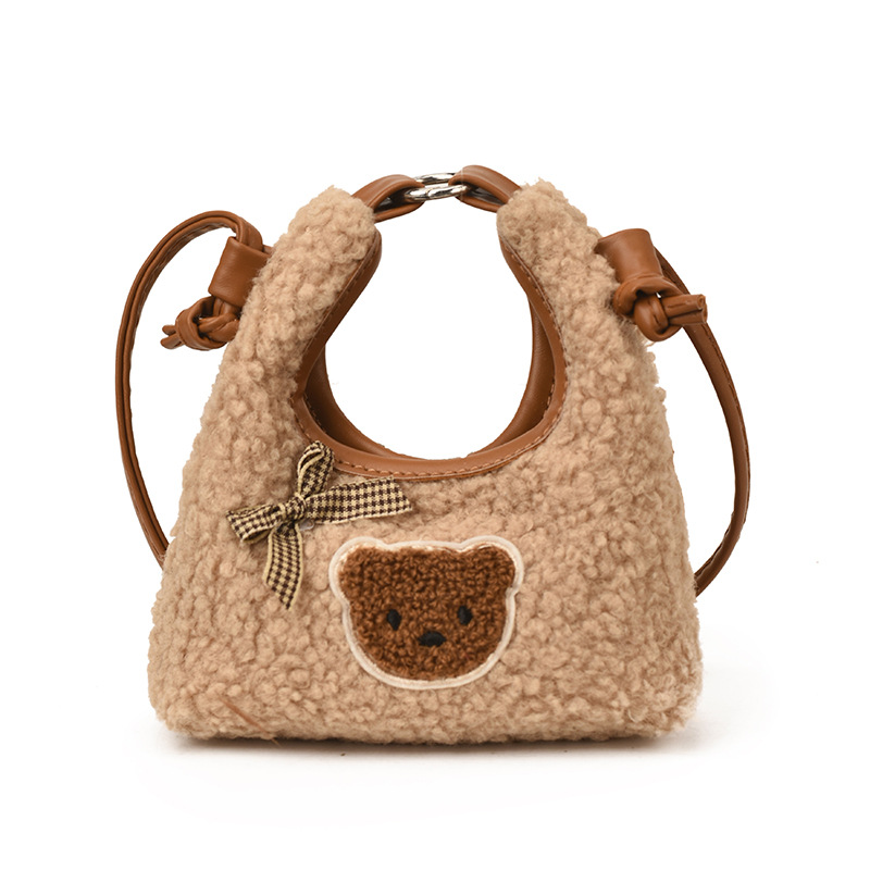 Otoño y invierno lindos bolsos de peluche para niños de dibujos animados osos arco niñas bolsos de hombro mini bolsos de bebé