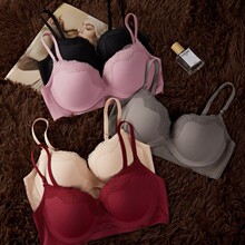8099#光面蕾丝边简约美背文胸 3D聚拢圆圆杯提拉无钢圈内衣