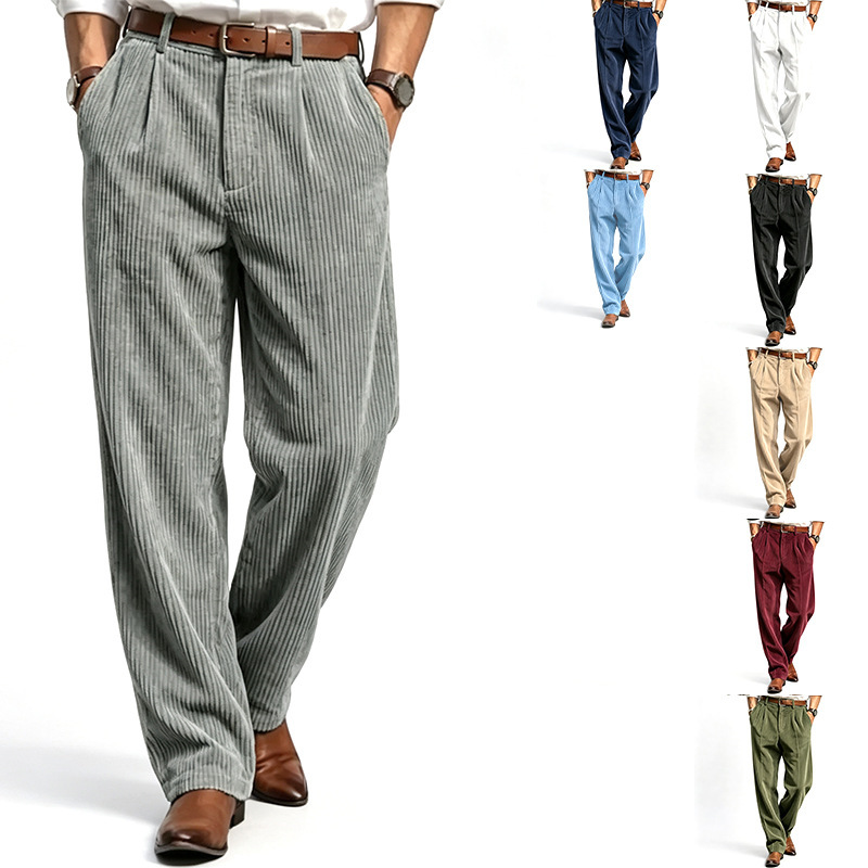 Cross-Border Independent Brand Men's All-Season Casual Solid Color Corduroy Pants Versatile Business Style Long Pants Business Casual Pants