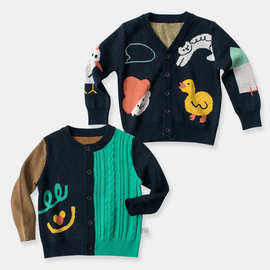 韩版秋季新款2026儿童毛衣卡通潮牌男孩针织开衫跨境童装一件代发