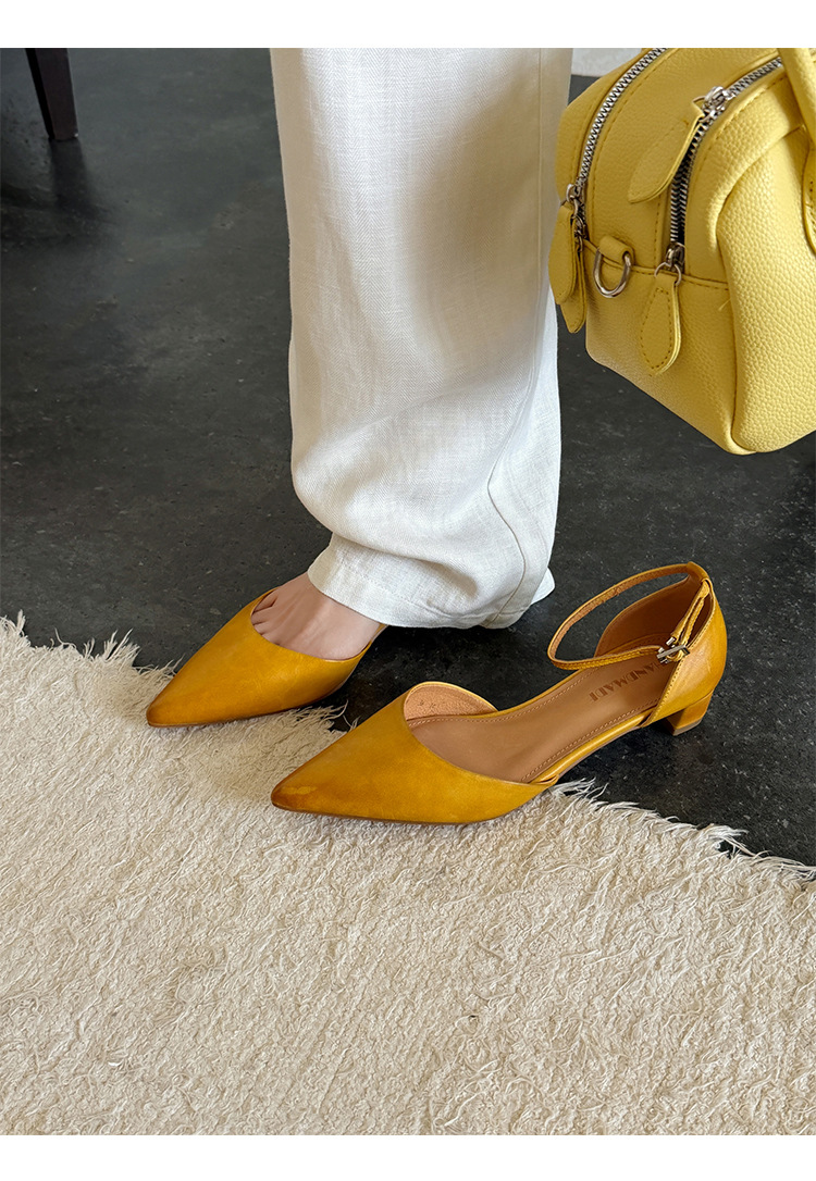 Sandal nữ mũi nhọn quai ngang gót vuông 3,5 cm phong cách Hàn Quốc — đen chi tiết 22