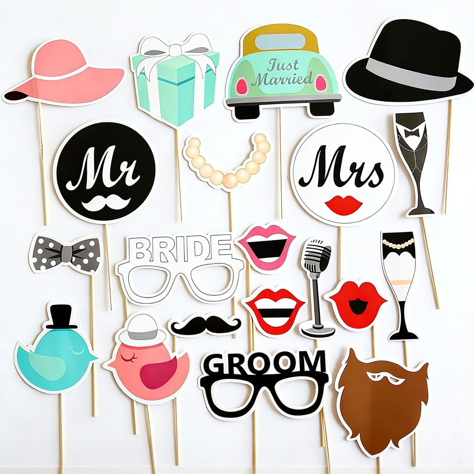 Fiesta de solteros accesorios de fotografía boda estampado papel de mano hombre y mujer unicornio amor pájaro decoración de la novia