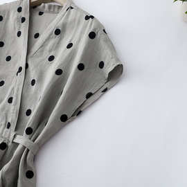 2025夏季法式文艺风棉麻裙子气质名媛女神范感亚麻波点连衣裙