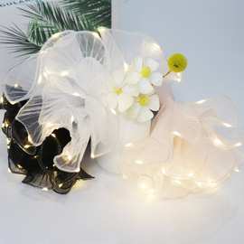 花派对工厂批发新品LED带灯浪花边鲜花包装网纱花店花束装饰纱网